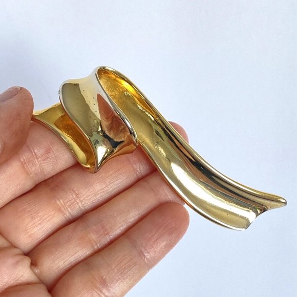 1996 Avon Golden Ribbon Polished Gold Tone Brooch Pin 3in - Picture 2 of 9
